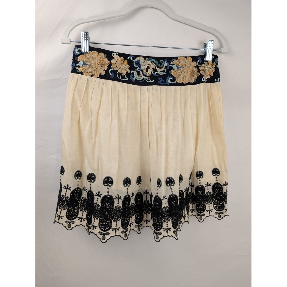 Free People Floral Embroidered Eyelet Lace Mini Skirt Size S Whimsigoth Festival - Picture 2 of 9